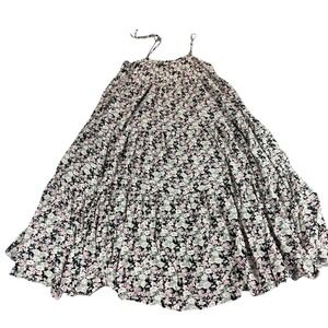 Natural Life Floral Tiered Maxi Dress Black Pink Boho Rayon Large
